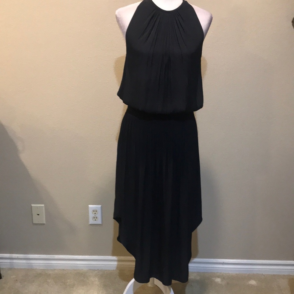 Ramy Brook Audrey Black Smocked Waist Crepe de Chine Midi Dress-Size P/US Small - Picture 5 of 15